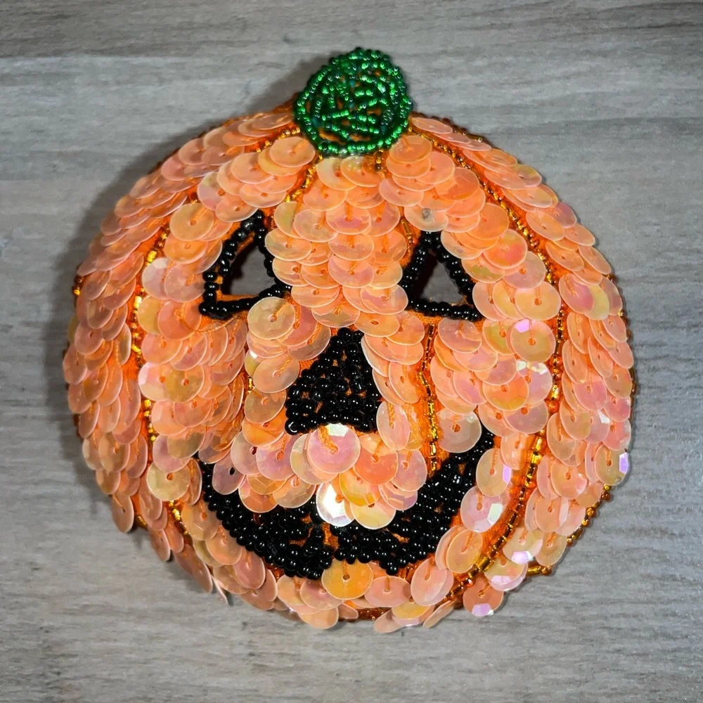 ORANGE sequined Jack o lantern craft decor NWT